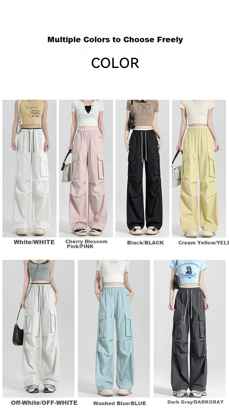 Free Style Women's Cargo Pants Summer Thin 2026 New High Waist Slim Drawstring Jogger Paratrooper Wide Leg Hiking Casual Pants 11