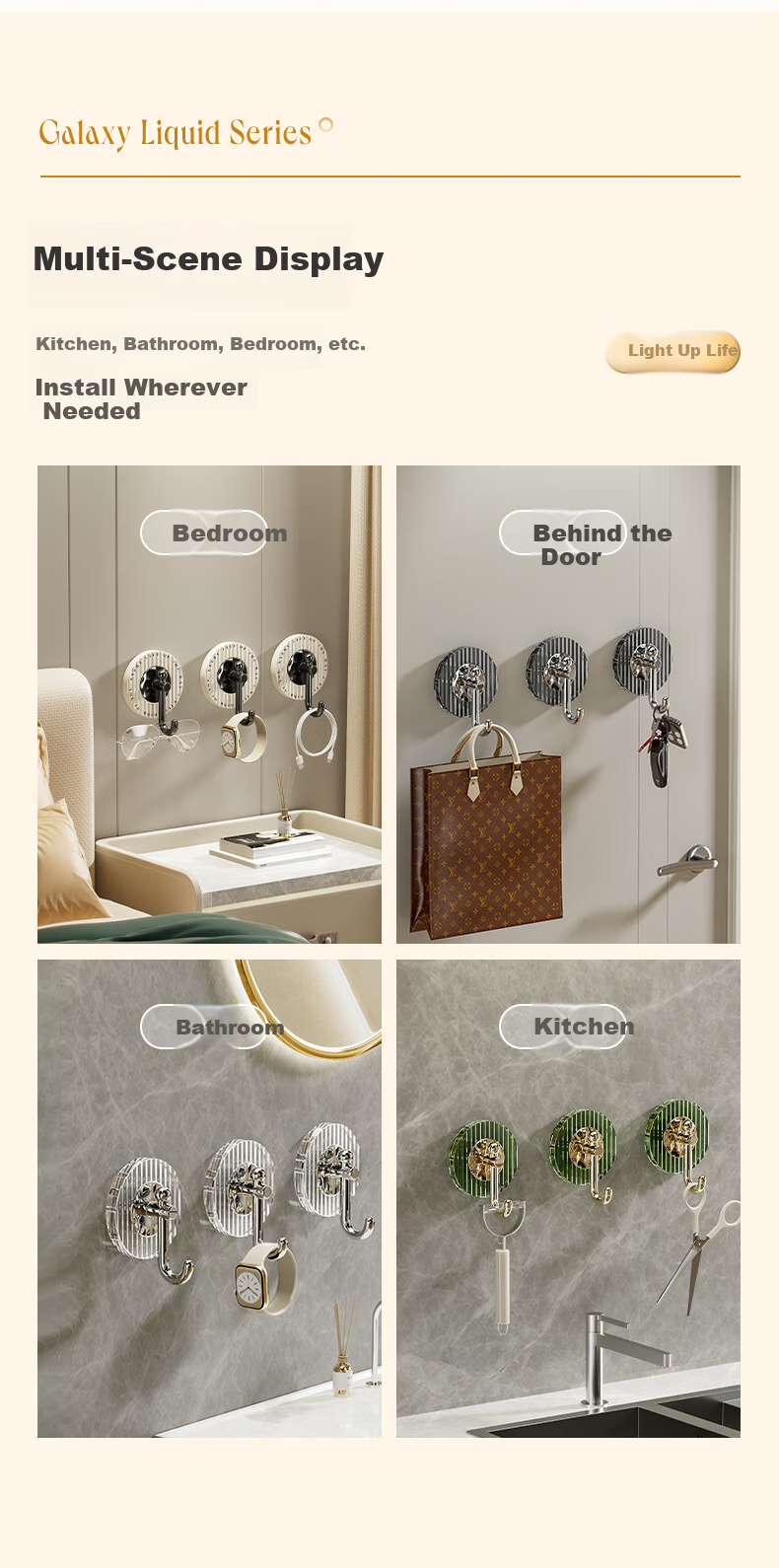 Bydoll Luxury Adhesive Heavy-Duty No-Drill Bathroom Wall Hooks, 4-Pack Mixed Colors 9
