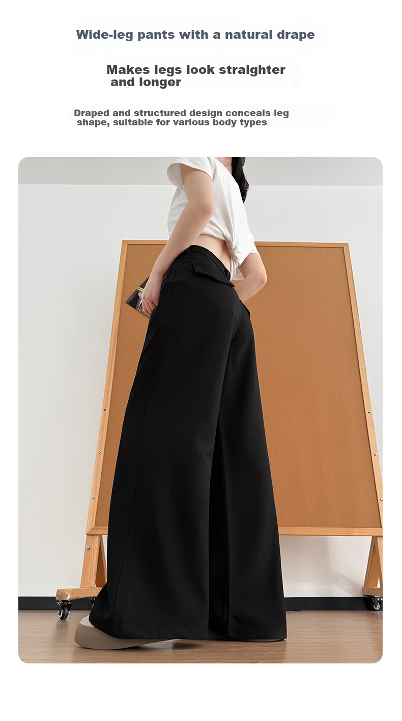 Langsha High-Waist Single-Button Draped Straight-Leg Wide-Leg Pants for Women Spring Summer Slim Fit Casual Trousers 6