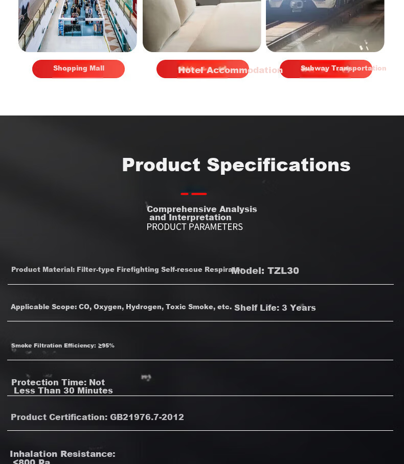 GA Filtered Self-Rescue Respirator Mask Gas Mask Fire Smoke Protection Firefighting Mask TZL30 9