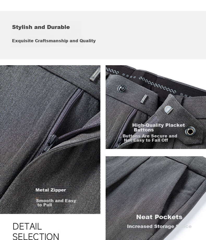 FIRS Anti-Wrinkle Non-Iron Double-Pleat Men's Business Straight-Leg Pants Loose Workwear Casual Trousers for Men 11
