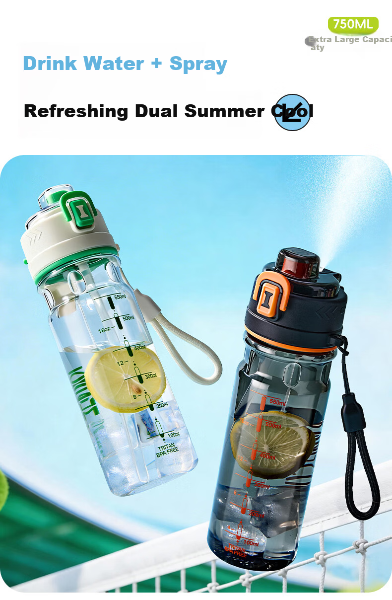 Cica Spray Sports Water Bottle for Children Students 6-12 Years Old Summer Large Capacity Tritan Cup 3