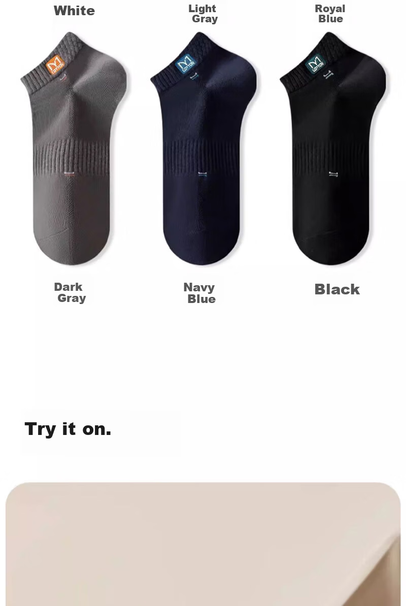 Yimian Men's 100% Cotton Short Socks 10A Antibacterial Deodorant Breathable Low-Cut Summer Boat Socks 10 Pairs 11