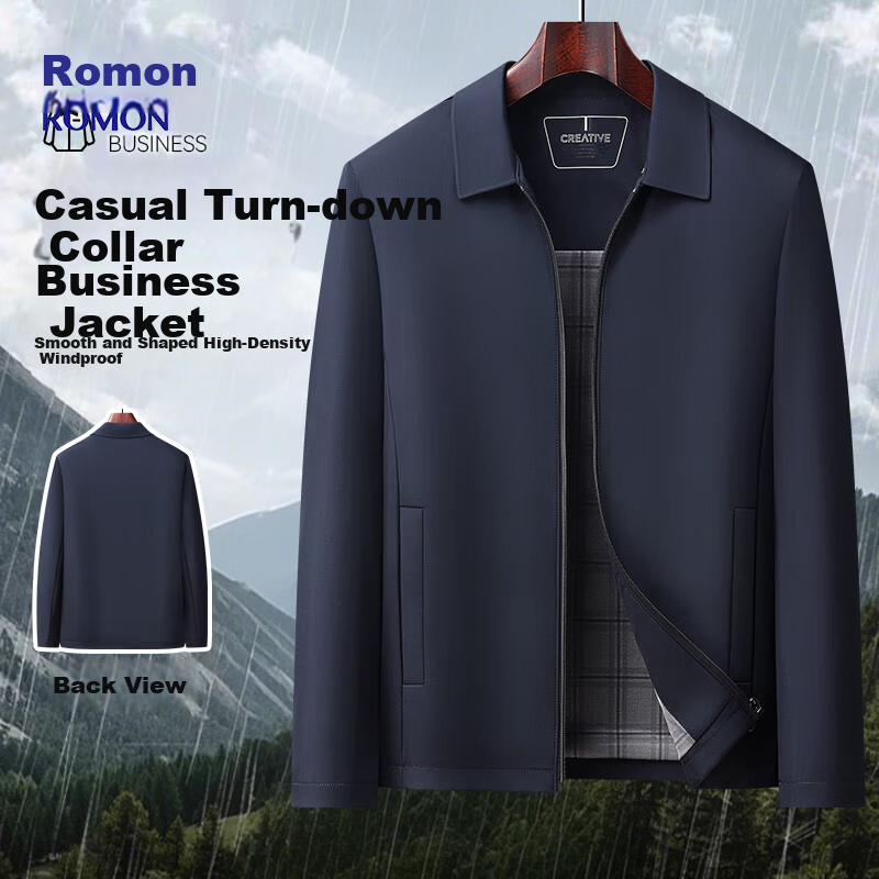 ROMON Executive Jacket Men's Spring and Autumn Casual Lapel Coat Middle-aged and Elderly Dad Style 2539 Black 4XL