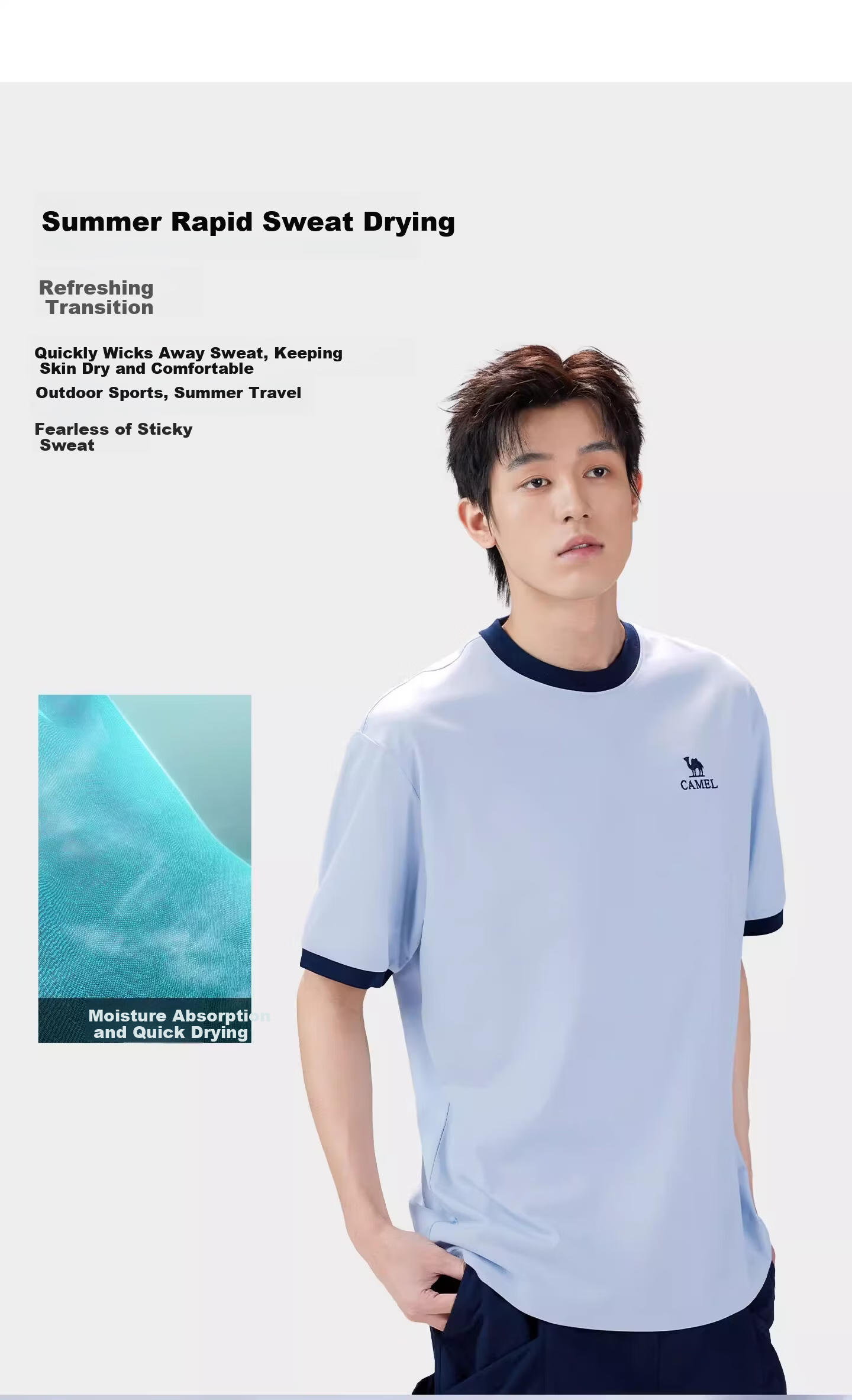 CAMEL Outdoor Quick-Dry Short Sleeve Unisex 2026 Spring Summer Breathable Sports Loose Fit Crew Neck Casual T-Shirt 9096 7