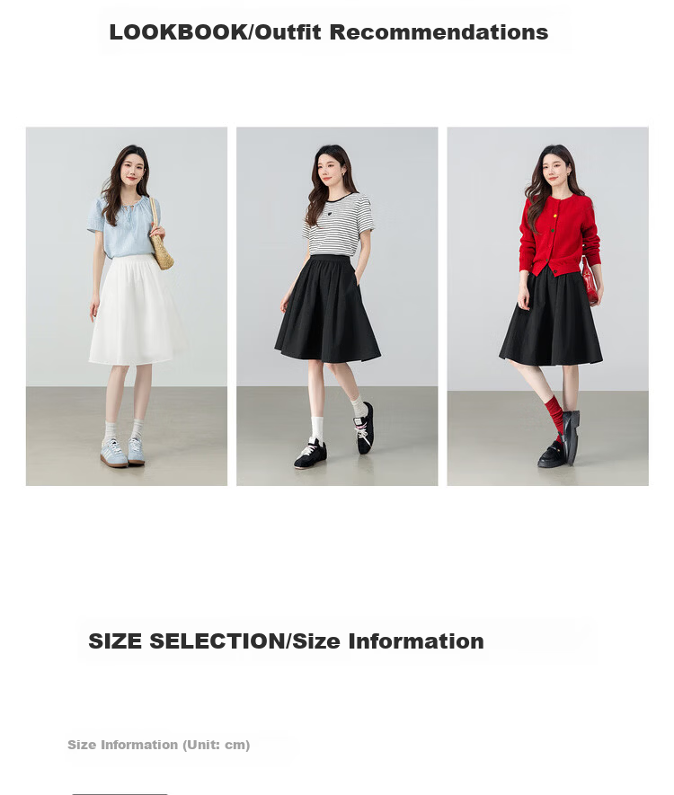 Shangdu Bira Petite Pear-Shaped Slimming Pleated A-Line Skirt for Women Spring Summer Casual Mid-Length Skirt 4
