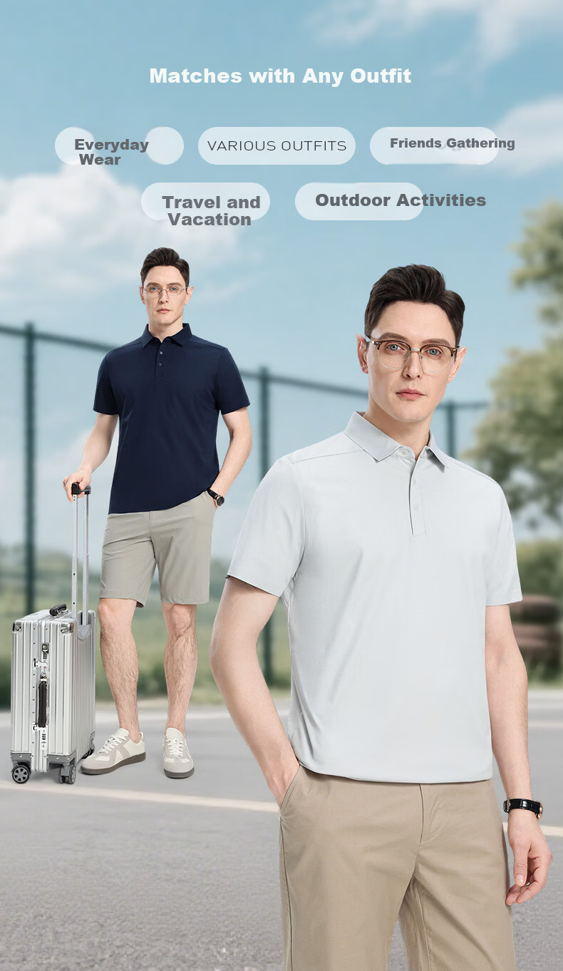 ROMON 7A Antibacterial Cooling Short Sleeve Polo Shirt Men Summer New Solid Color Stretch Top 5008 9