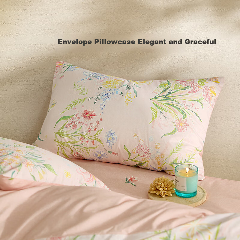 Luolai Home Textiles Pure Cotton Four-Piece Bedding Set Dream Collection Pink 220x250cm