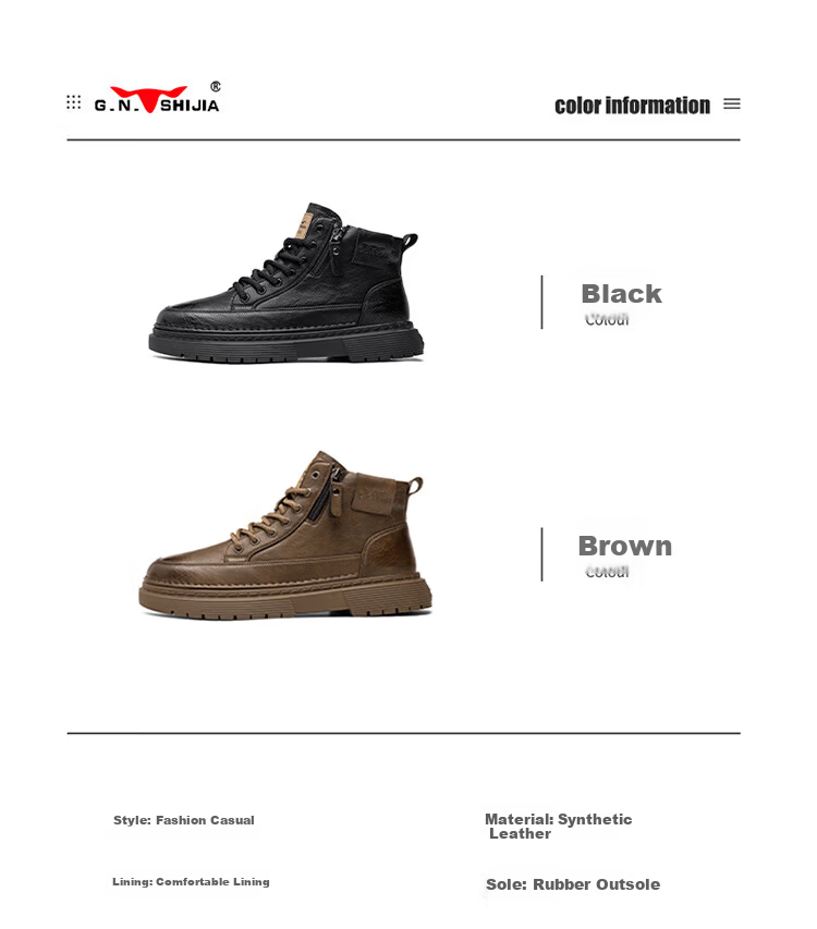 G.N.Shi Jia Men's Shoes, Autumn And Winter British Style Martin Boots, Zipper Version, Retro Work Boots, Casual Versatile Boots for Me 1