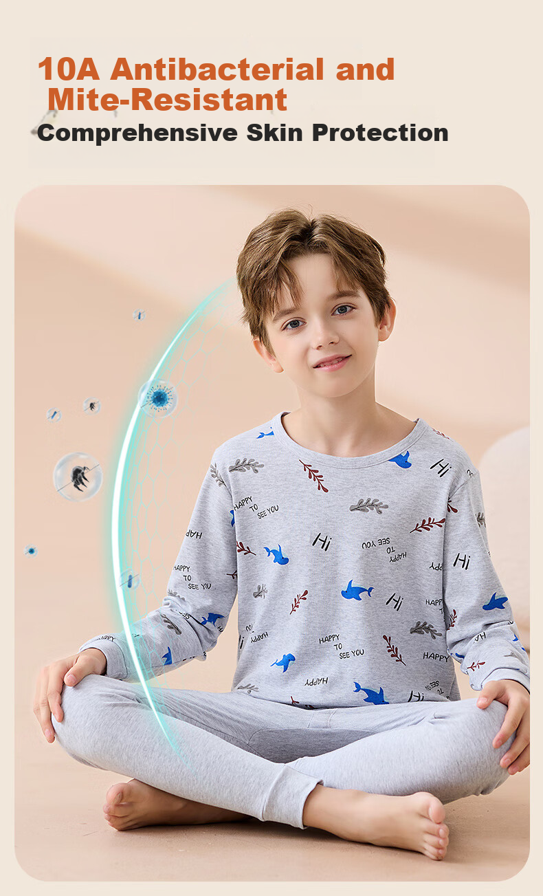 Yalu Children's Autumn Thermal Underwear Set Youth Pure Cotton Boys Warm Long Johns Pajamas for Fall and Winter Baby Sleepwear 6