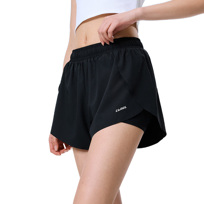 CAMEL Quick-Dry Women's Sports Shorts Anti-Exposure Fitness Training Running Pants C26BA4L0068A Phantom Black L