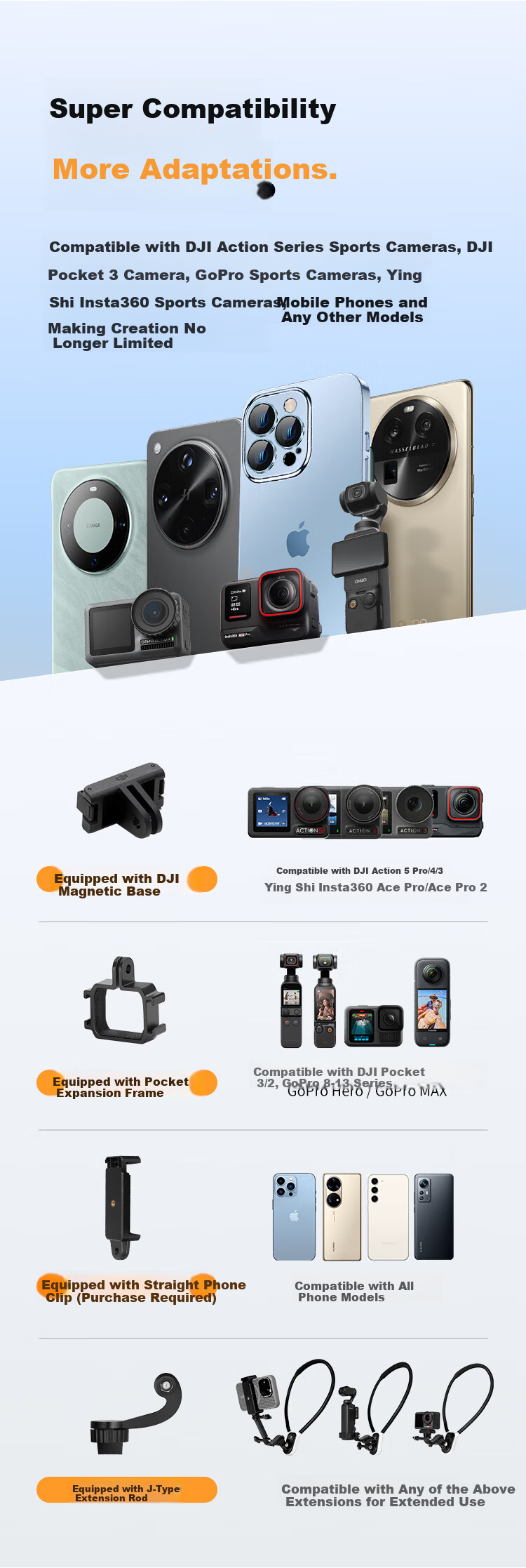 K&F CONCEPT Magnetic Neck Strap Mount for DJI Action 5 Pro/4 Pocket3, Insta360 Ace Pro Nano, First-Person POV Sports Camera and Mobile Phone Holder 8