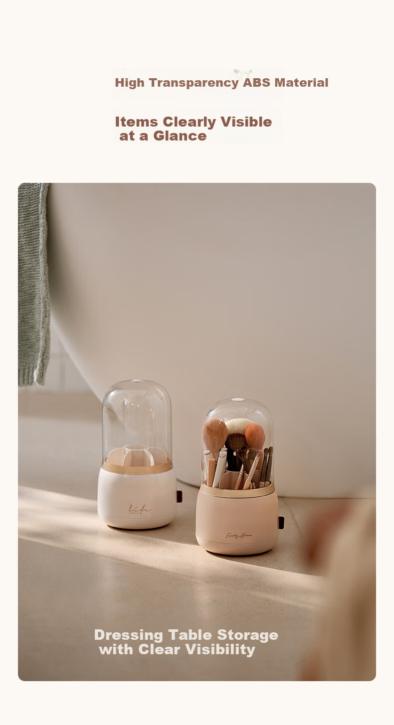 EACHY Makeup Brush Storage Cylinder Dustproof High-Capacity Desktop Cosmetic Organizer Rotatable 11