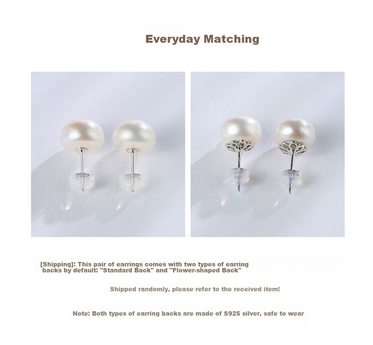 Daimi S925 Silver Minimalist Series, 6-7mm Seedless Freshwater Pearl Stud Earrings, Mother's Day Gift for Girlfriend Or Loved One 2