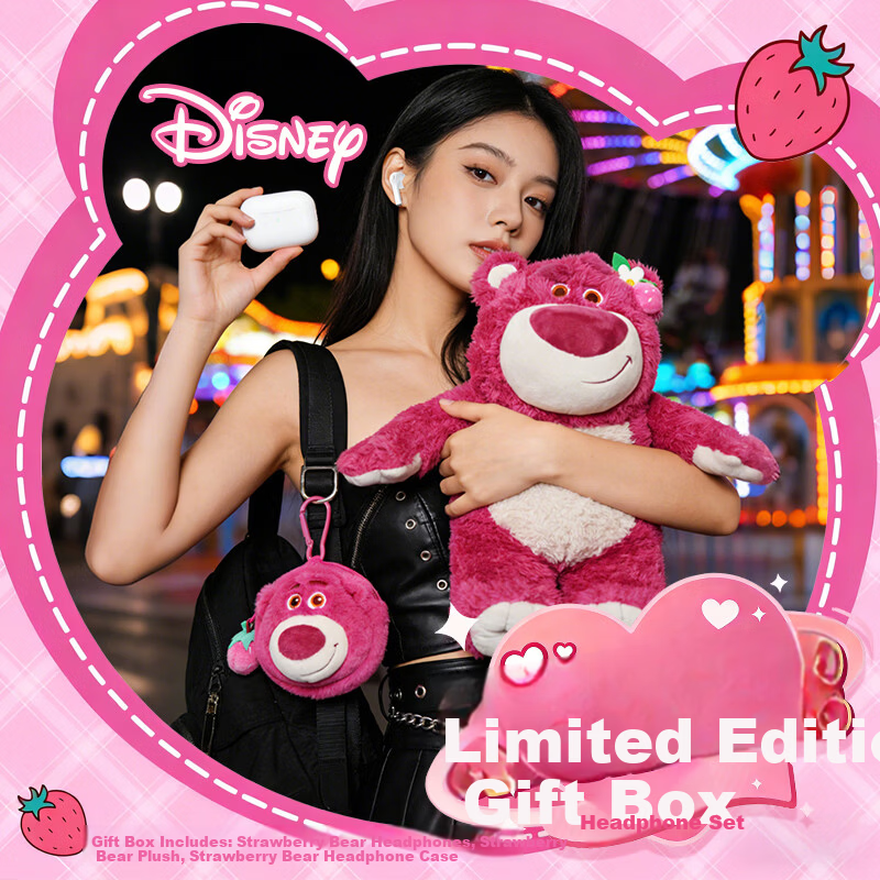 Disney Strawberry Bear Wireless Bluetooth Earbuds Limited Edition Gift Box In-Ear Noise-Canceling Long Battery Life High-Quality Sound Cute Gift for Men and Women Authorized Authentic