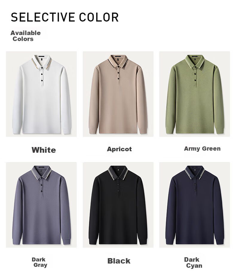 ROMON 100% Cotton Long Sleeve Men's Polo Collar Business Casual Knit Shirt Spring Autumn 6