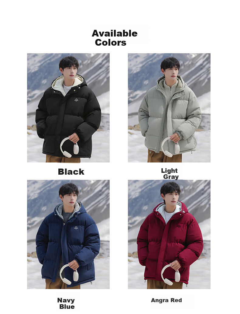 Warrior Men's Winter Hooded Thickened Cotton Jacket Cold-Resistant Warm Cotton Coat Versatile Puffer Jacket 6189 15