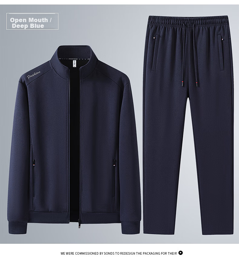 Pierre Cardin Men's Autumn Winter Set Stand Collar Jacket Casual Fleece Lined Thickened Pants Two-Piece Set Dark Blue Straight Fleece Lined 4XL 9