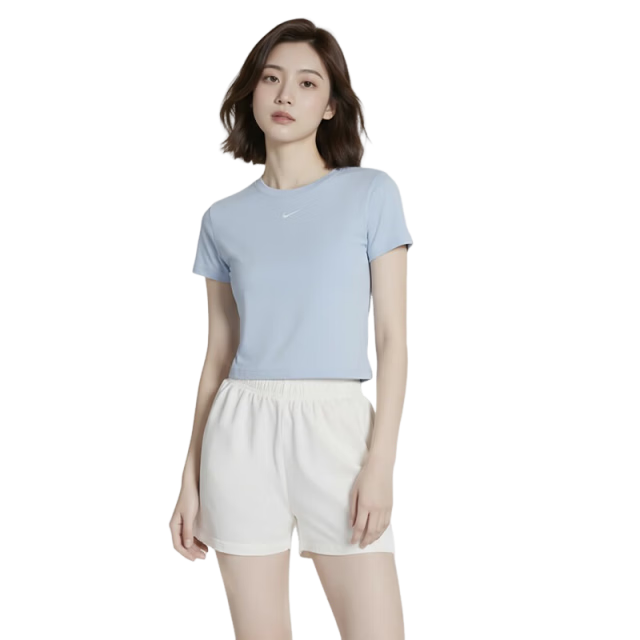 NIKE Women's Short-Sleeve Round Neck T-Shirt, Sports Casual, Slim Fit, FV5509-423 Blue/off-White, Size S