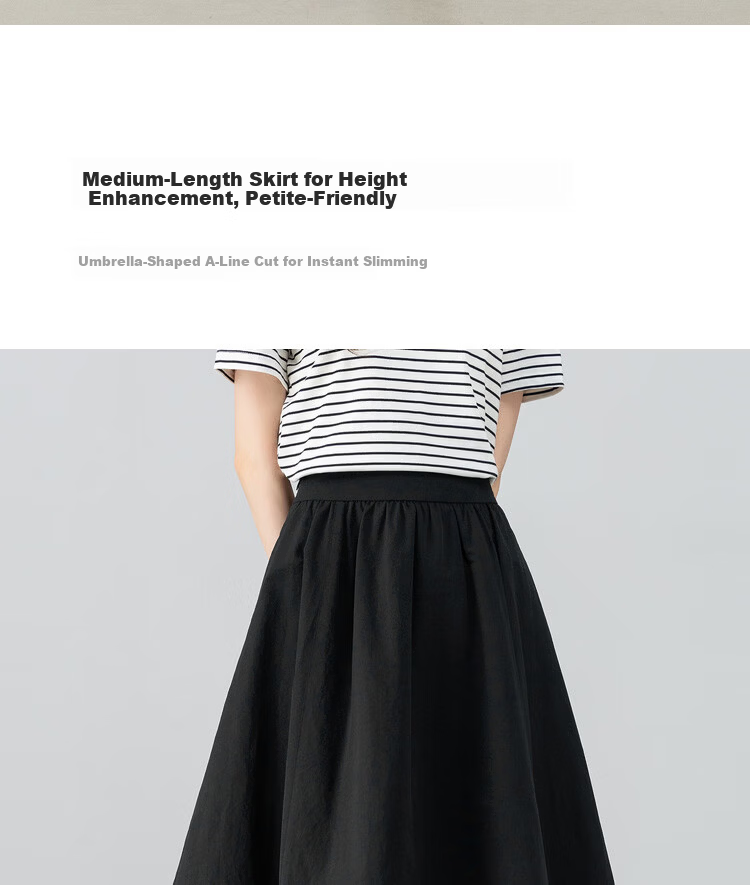 Shangdu Bira Petite Pear-Shaped Slimming Pleated A-Line Skirt for Women Spring Summer Casual Mid-Length Skirt 9