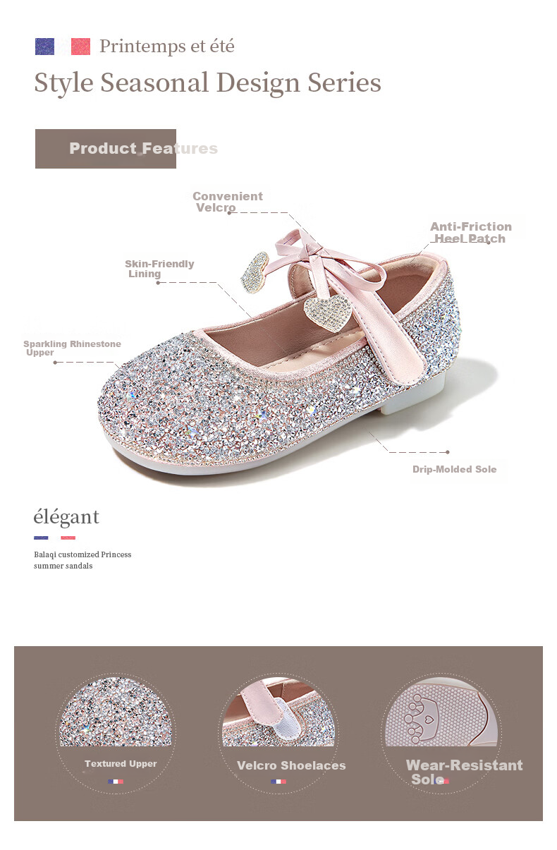 Balaqi Kids Shoes 2026 New Girls Spring Autumn Princess Style Stage Crystal Shoes Girls Rhinestone Leather Shoes BL3581 Pink Size 30 2