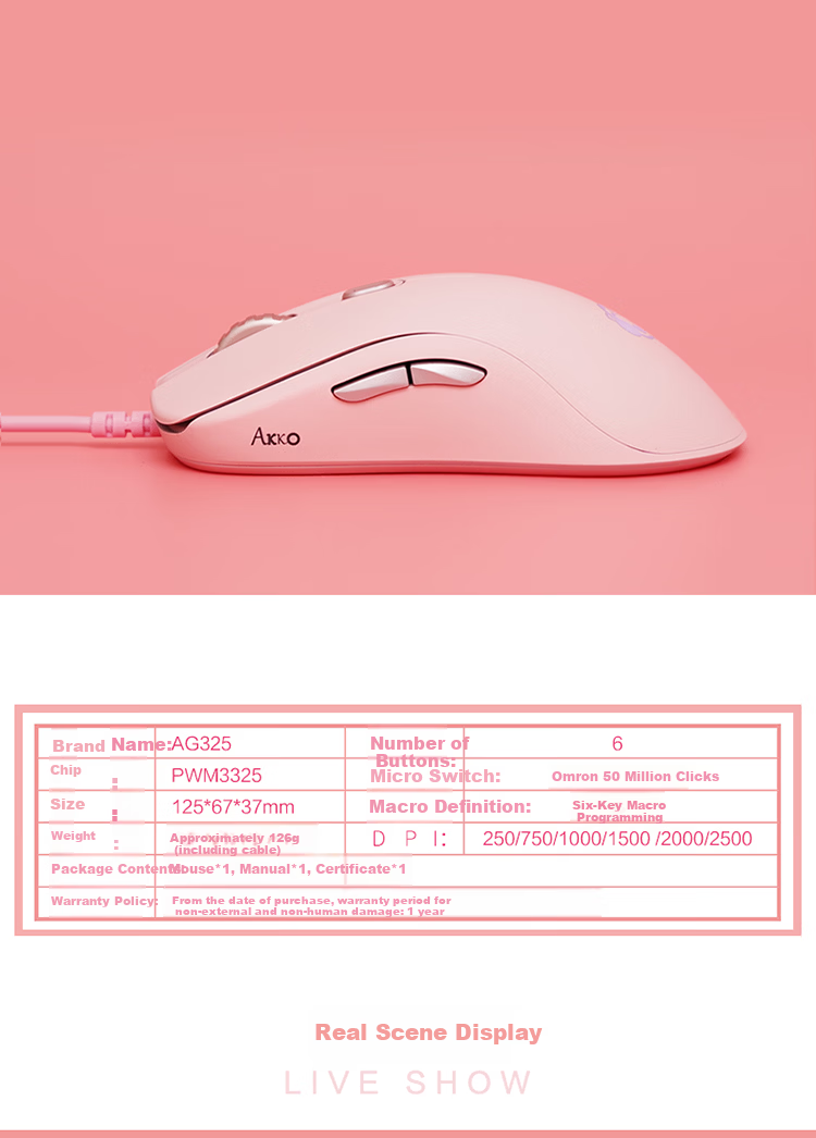 AKKO Pulse01 Wireless Gaming Mouse, Ergonomic Office Wired Bluetooth Mouse, 3950 Tri-Mode Laptop Mouse, Type-C Rechargeable 2