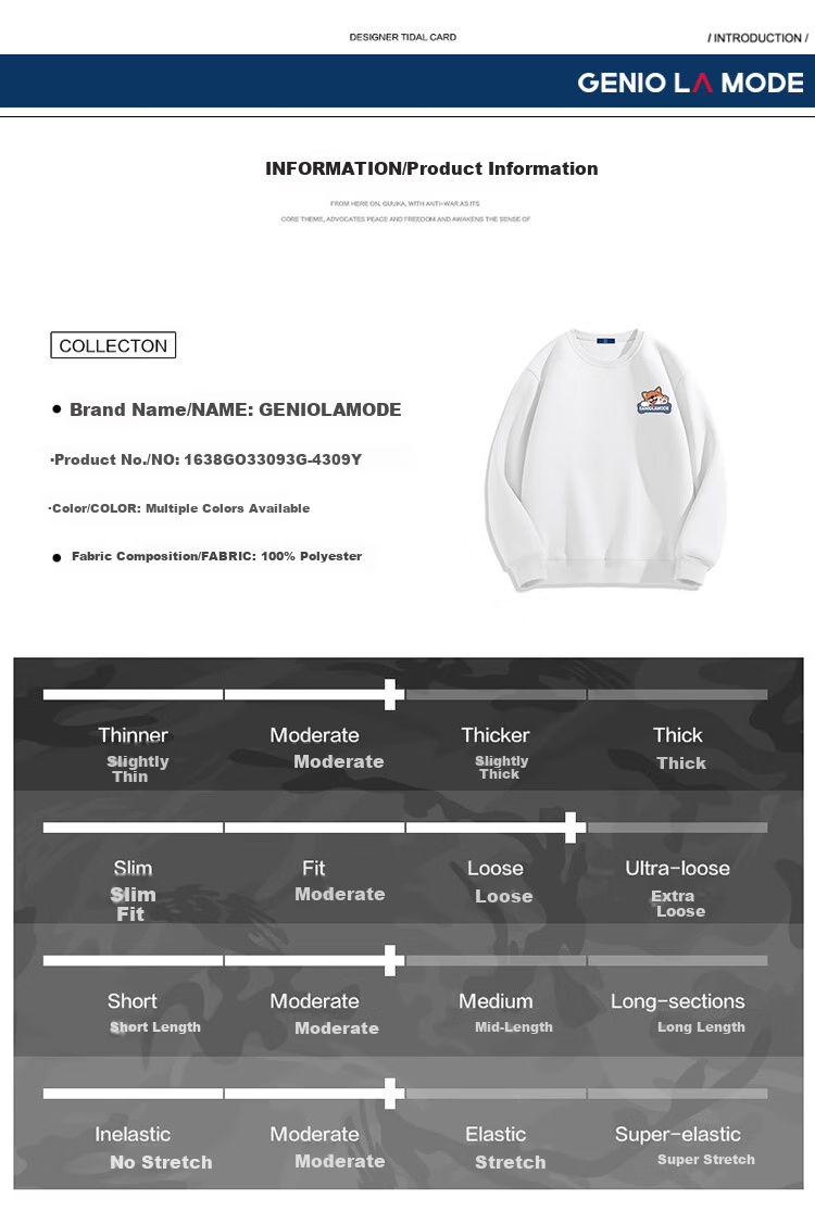 GENIOLAMODE Men's American Style Sweatshirt Spring and Autumn Casual Long Sleeve Crewneck Loose Fit Youth Couple Outfit 3