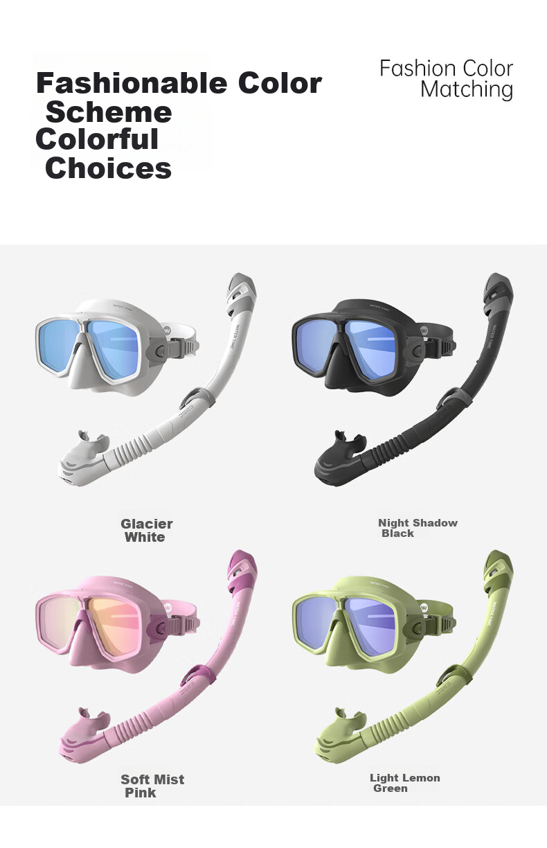 WATERTIME / Shuichuan Snorkeling Mask Set with Coated Lens and Snorkel, White 11