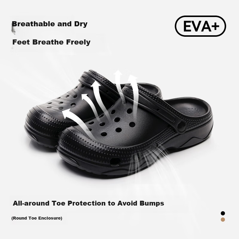 Aphrodite Men's Summer Beach EVA Non-Slip Clog Sandals, Flat Closed-Toe Slippers for Women, Black Size 39-40