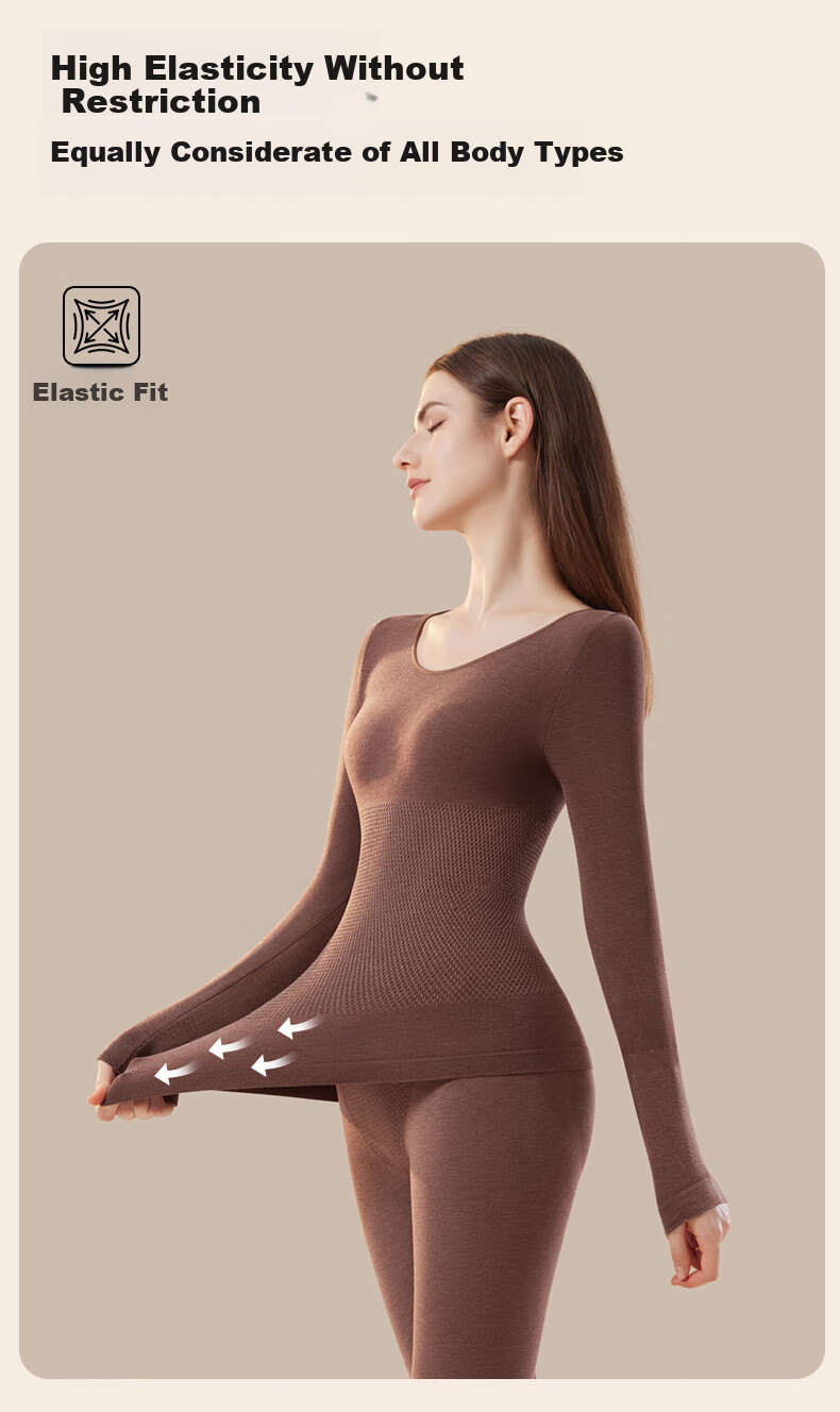 GUJIN Women's Wool Thermal Underwear Set - Seamless Slim Fit Autumn Winter Shaping Bodywear Top and Bottom 12