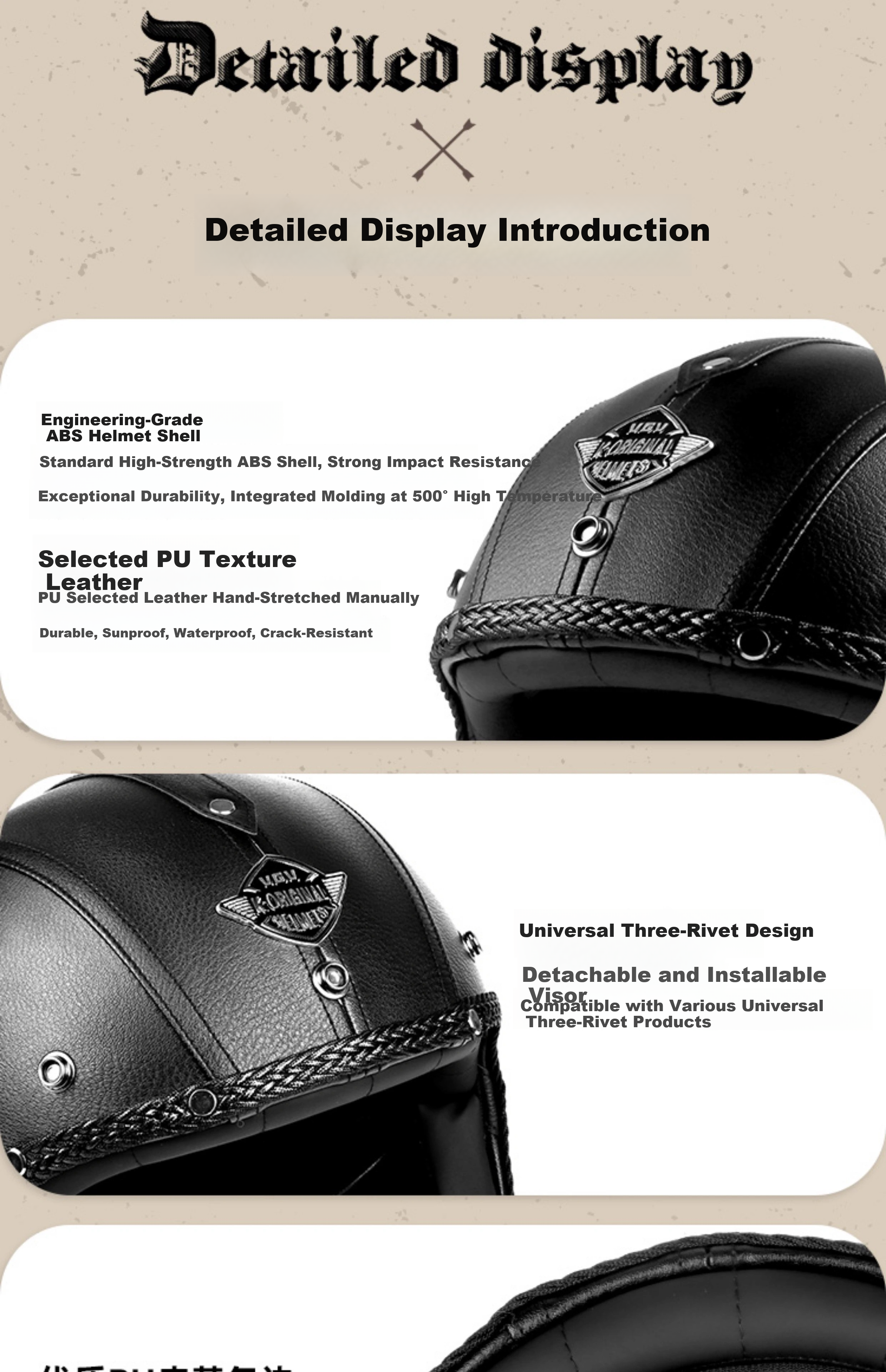 VGV 3C Certified Motorcycle Helmet, Summer Electric Bike Half Helmet, Retro Three-Quarter Helmet, Black And Gray, XL 16