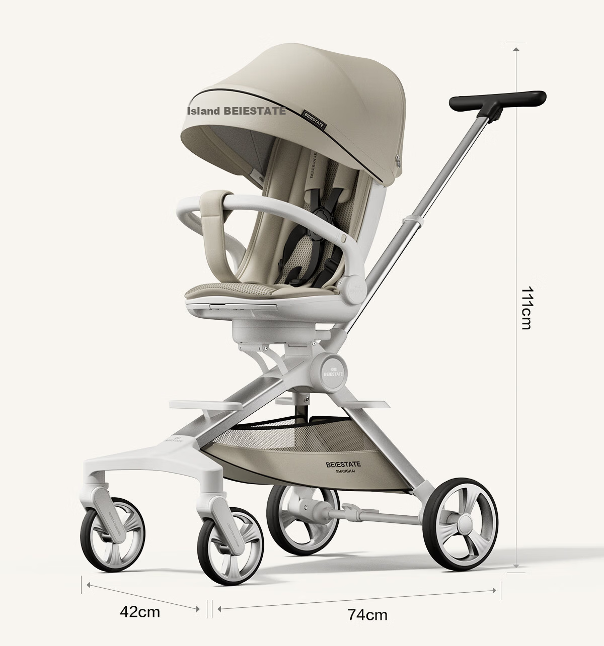 BEIESTATE Baby Stroller High Landscape Convertible Sit and Recline Children's Pushchair Khaki 32