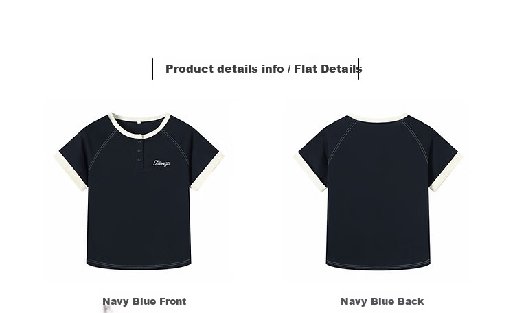 TonLion 2026 Summer Women's Colorblock Mid-Length Short Sleeve T-Shirt Navy Blue L 17