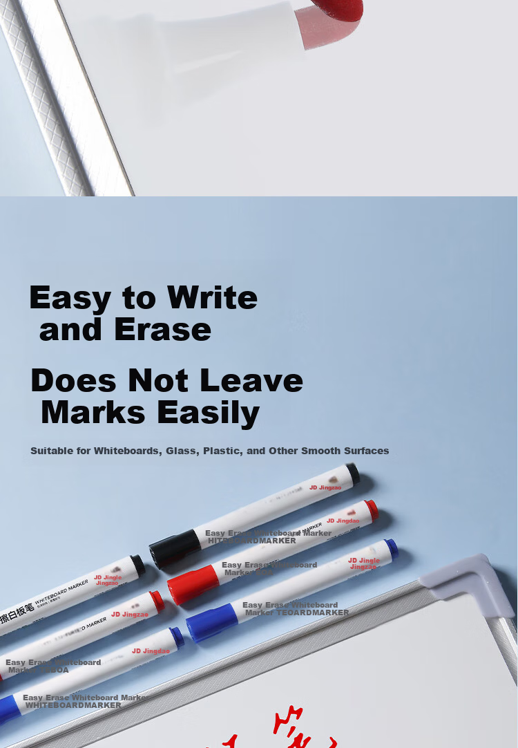 JD Jingdong Jingzao Popular Product Easy Erase Whiteboard Markers Black 10-Pack Teacher Teaching Office Meeting Durable Erasable Blackboard Markers JD1701 6