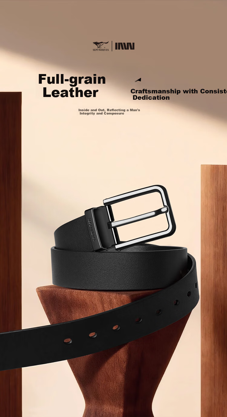 Seven Wolves Men's Genuine Leather Belt, 3.7cm Wide Pin Buckle, Birthday and Valentine's Day Gift for Boyfriend or Husband 1