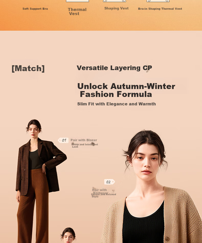 LUCKMEEY Wool Warmth Integrated Thermal Underwear for Women with Chest Pad, Fleece-Lined Thickened Heating Vest 2