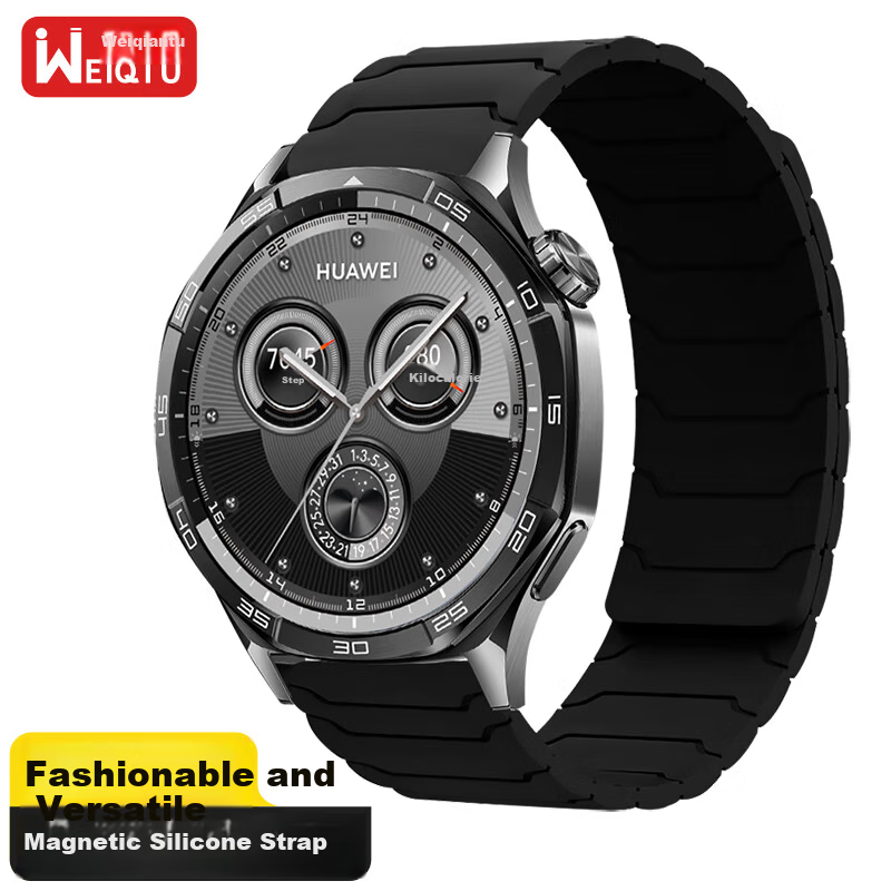 Weiqiantu Compatible with Huawei GT6/6 Pro/GT5/5 Pro/Watch5/4/4 Pro/GT4/3/2 Strap Armor Warrior Style Premium Silicone Magnetic Strap for 46/48mm Dial Black