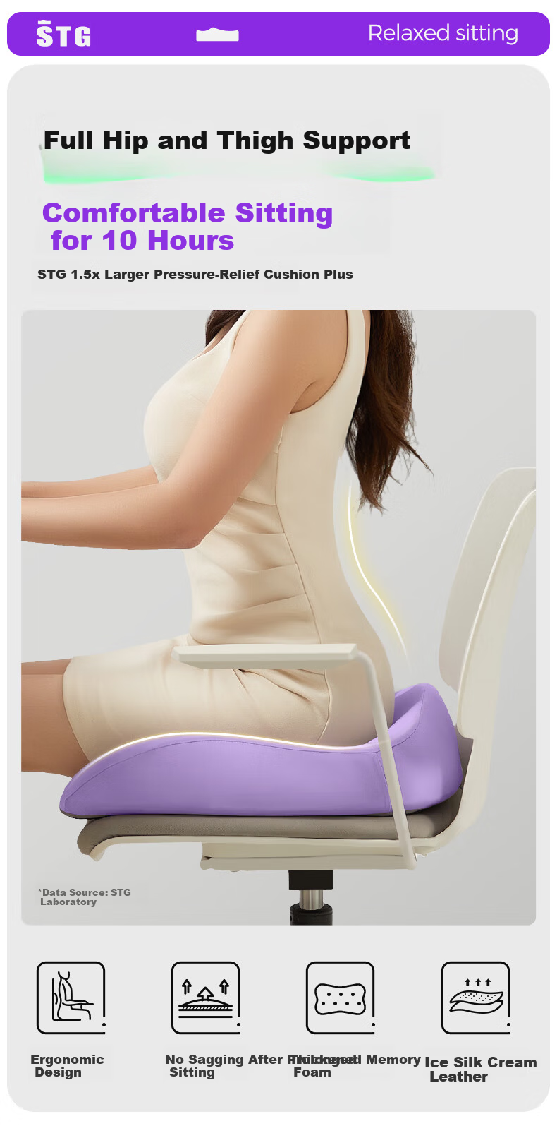 SITGOOD Posture Correcting Seat Cushion Office Chair Pad STG Tailbone Pressure Relief Cushion Long-term Sitting Pain Prevention Seat Pad 1