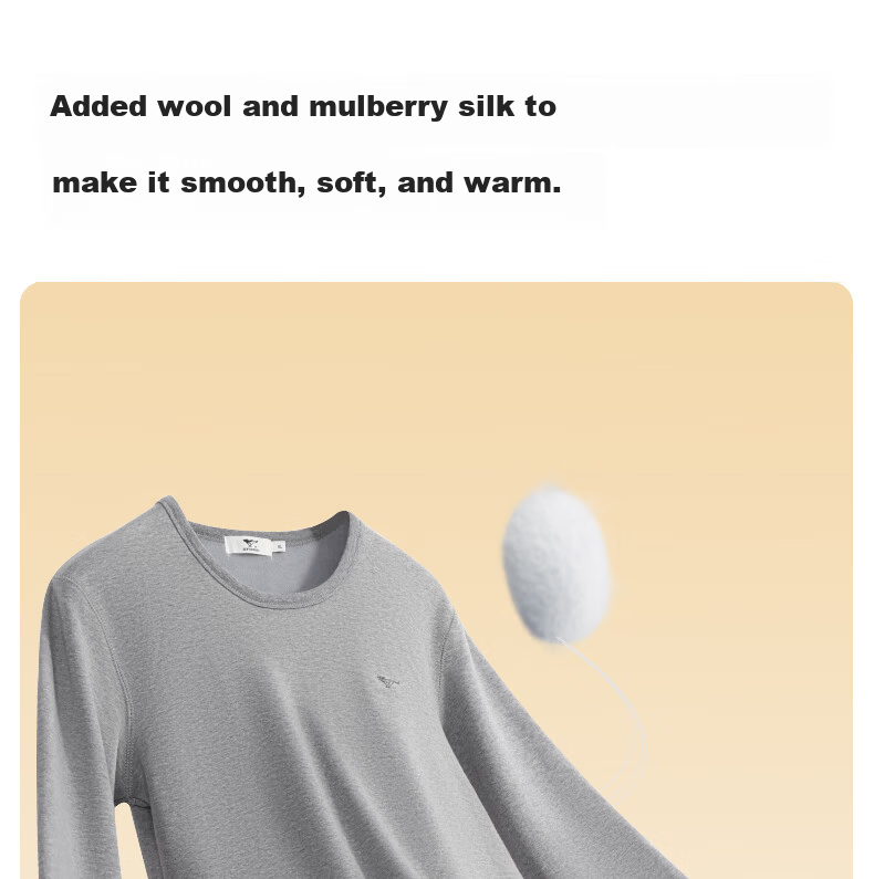 SEPTWOLVES [Wool + Mulberry Silk] Thermal Underwear for Men, Fleece-Lined Thick Round Neck Autumn And Winter Cold-Proof Warm Set 13