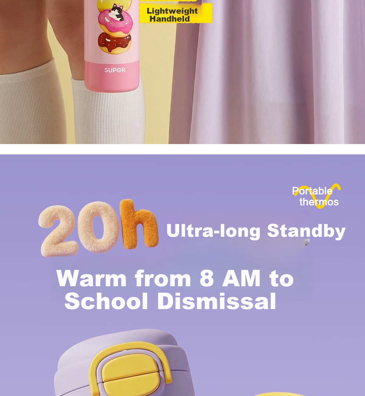 SUPOR Children's Insulated Bottle 316L Stainless Steel Student High-Value Large Capacity Straw Water Cup for Boys and Girls 5