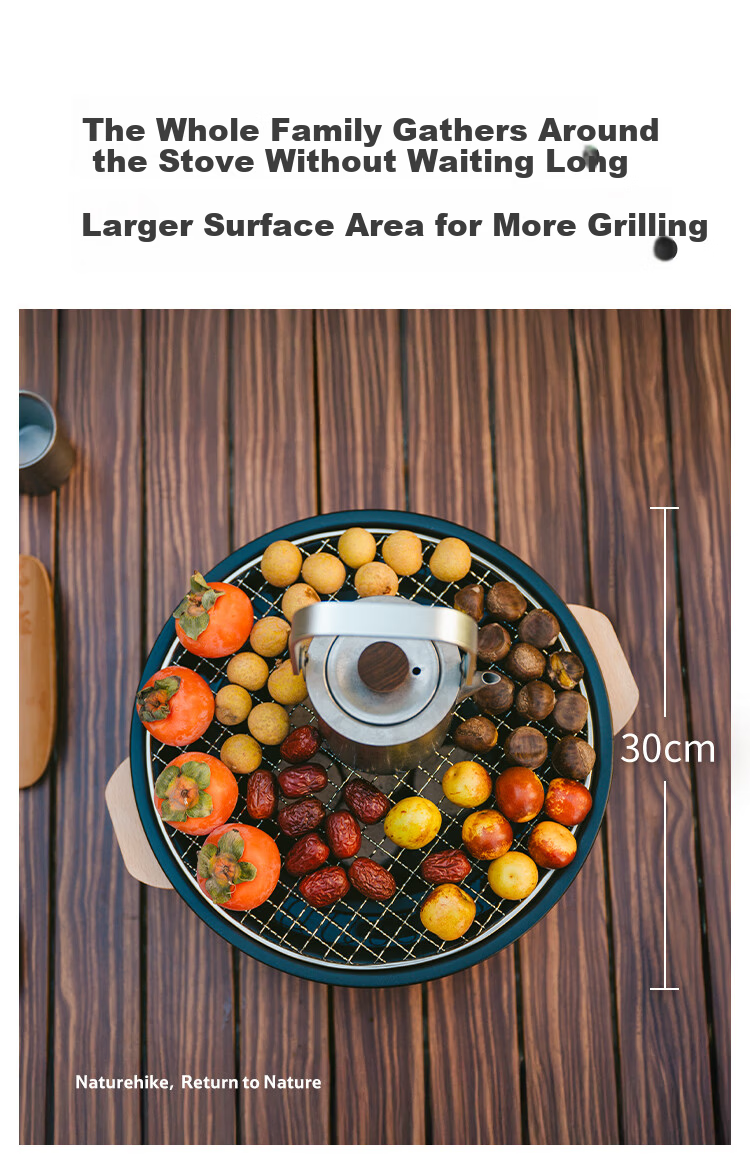 Naturehike Portable Outdoor Desktop Charcoal Grill for Home Camping BBQ and Tea Brewing 12