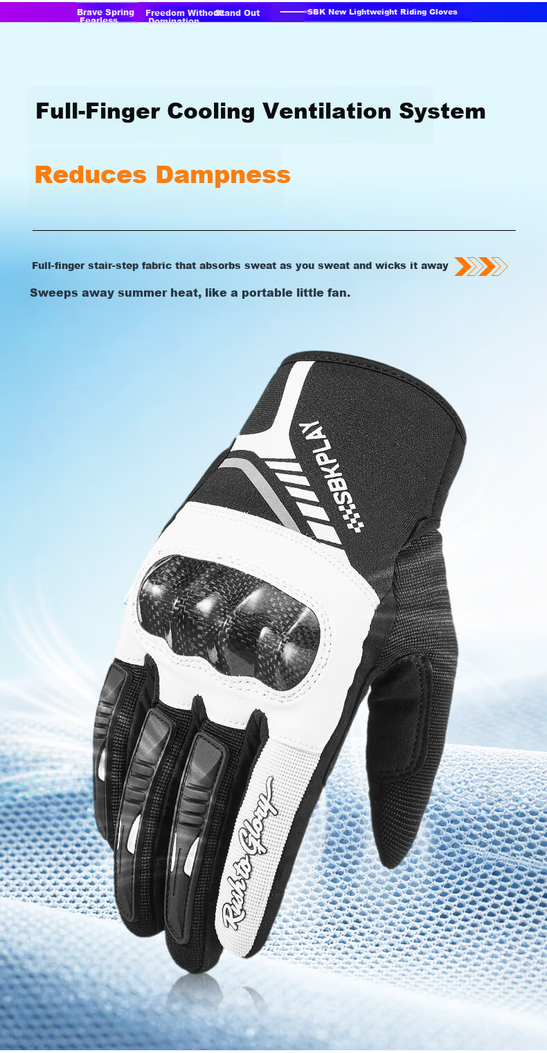 SBKPLAY Motorcycle Carbon Fiber Breathable Summer Gloves Leather Off-Road Touchscreen Gloves for Men And Women Riding Motorcycles AJ-3 Black M 12