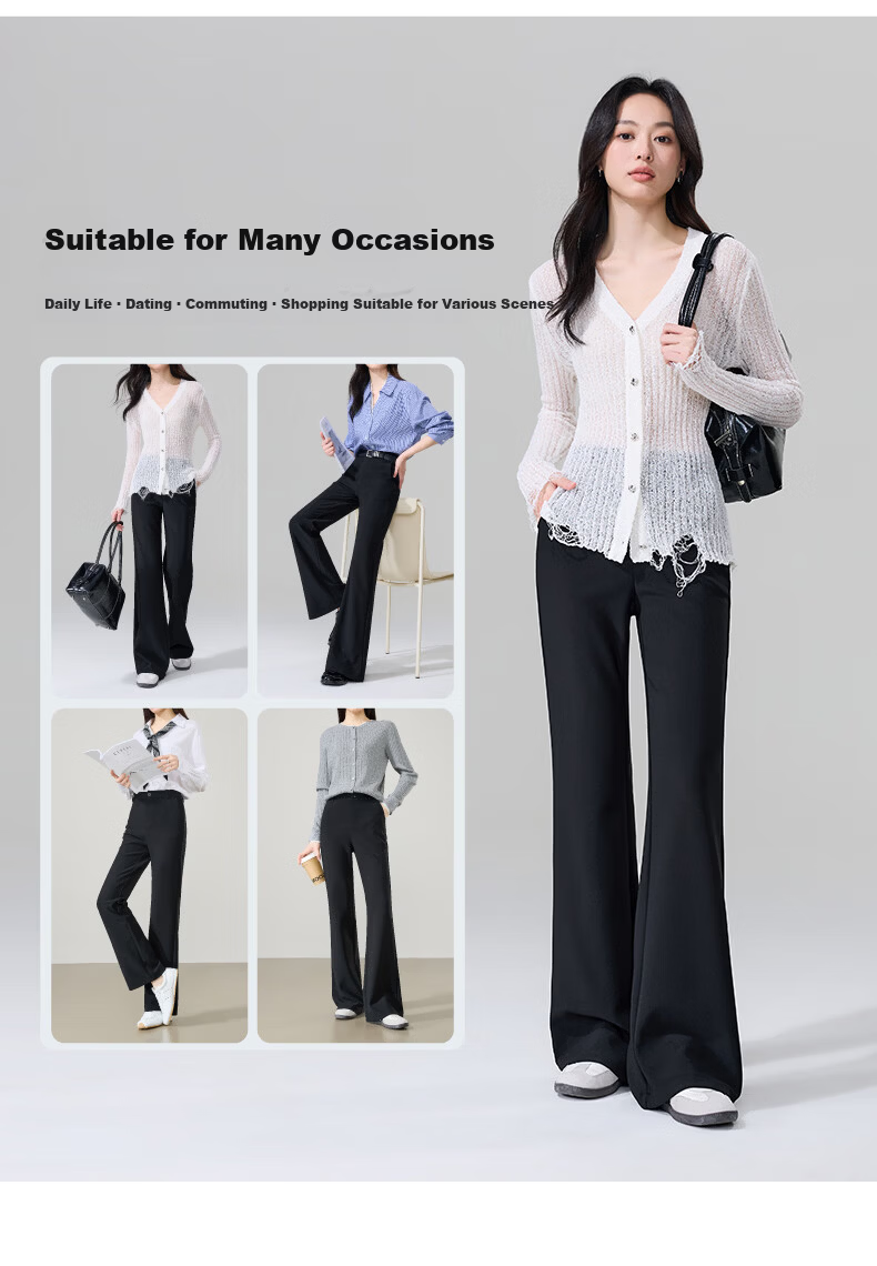 ESE-Y Women's Micro Flared Pants 2026 Spring New High Waist Slim Fit Draped Stretch Office Trousers Midnight Black 30S 10