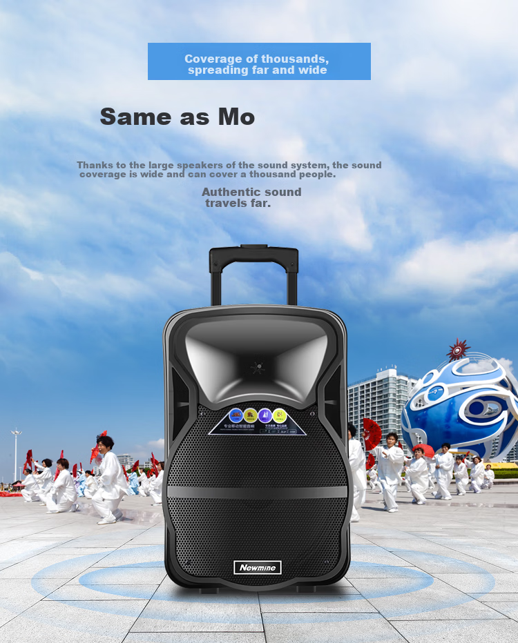 Newmine N539, 15-Inch Square Dance Bluetooth Speaker, High-Power Outdoor Portable Trolley, Home Karaoke, Large Volume Wireless Speaker, Long Battery Life, Dual Microphones, 29 Speakers 3
