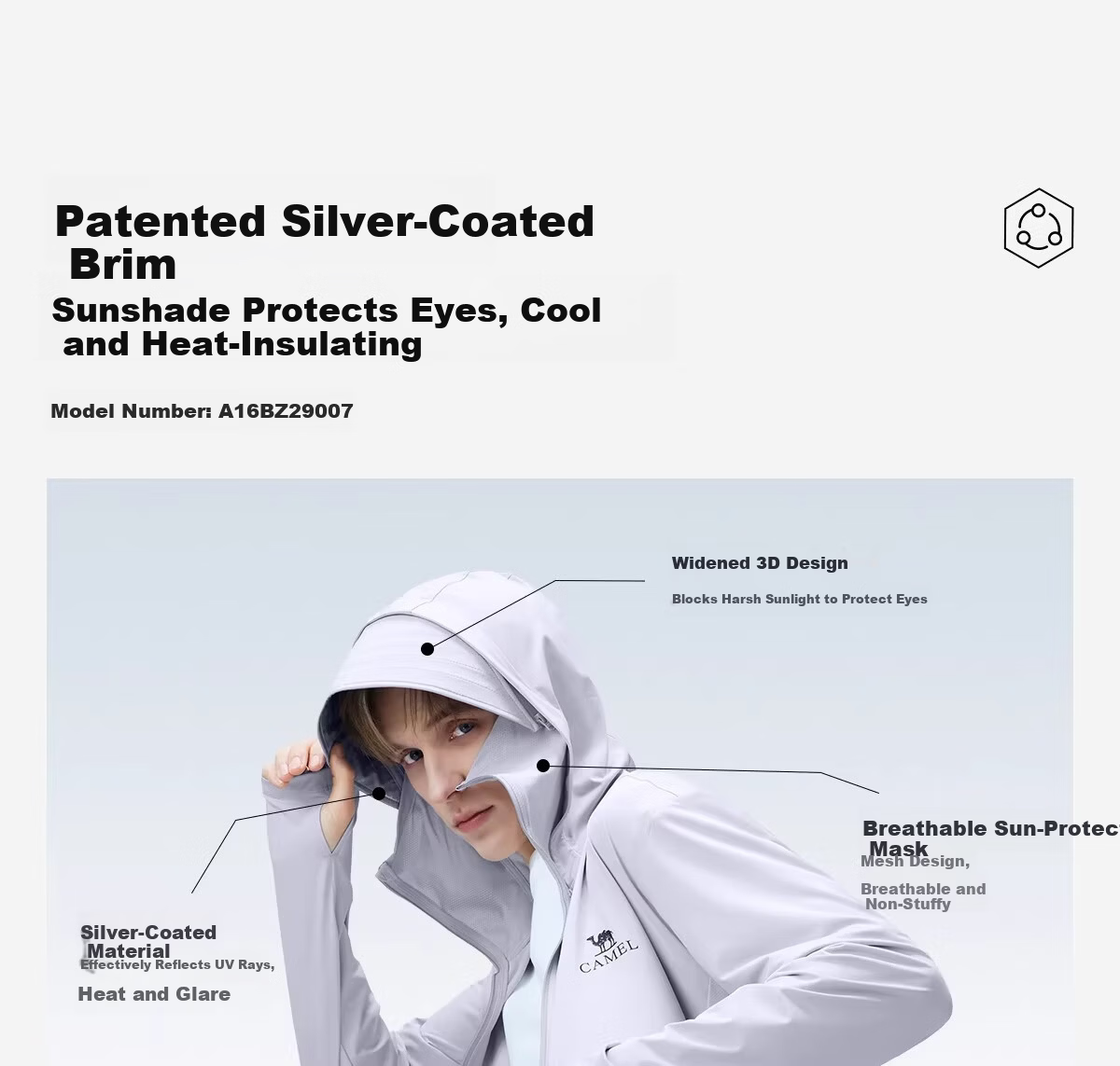 CAMEL Outdoor Sun Protection Jacket 2026 Spring Summer New Unisex Cooling Breathable Silver Coated Brim Coat Sun Protection 9007 19