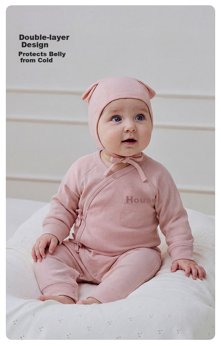 Babylove Newborn Tie-Front Romper Spring and Autumn Infant Baby Bodysuit Crawling Suit Belly Protection Monk Suit 2