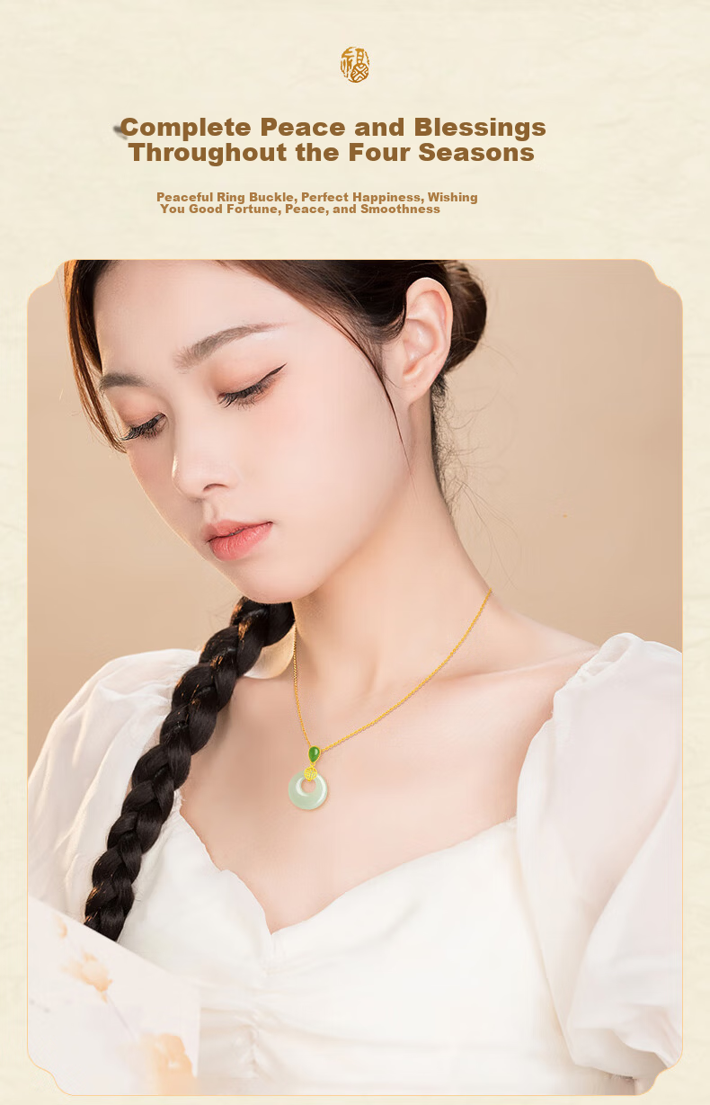 Lianqing Nafu Hetian Jade Silver Peace Buckle Necklace for Women Birthday Gift Women's Day Present for Girlfriend Wife Mom 10
