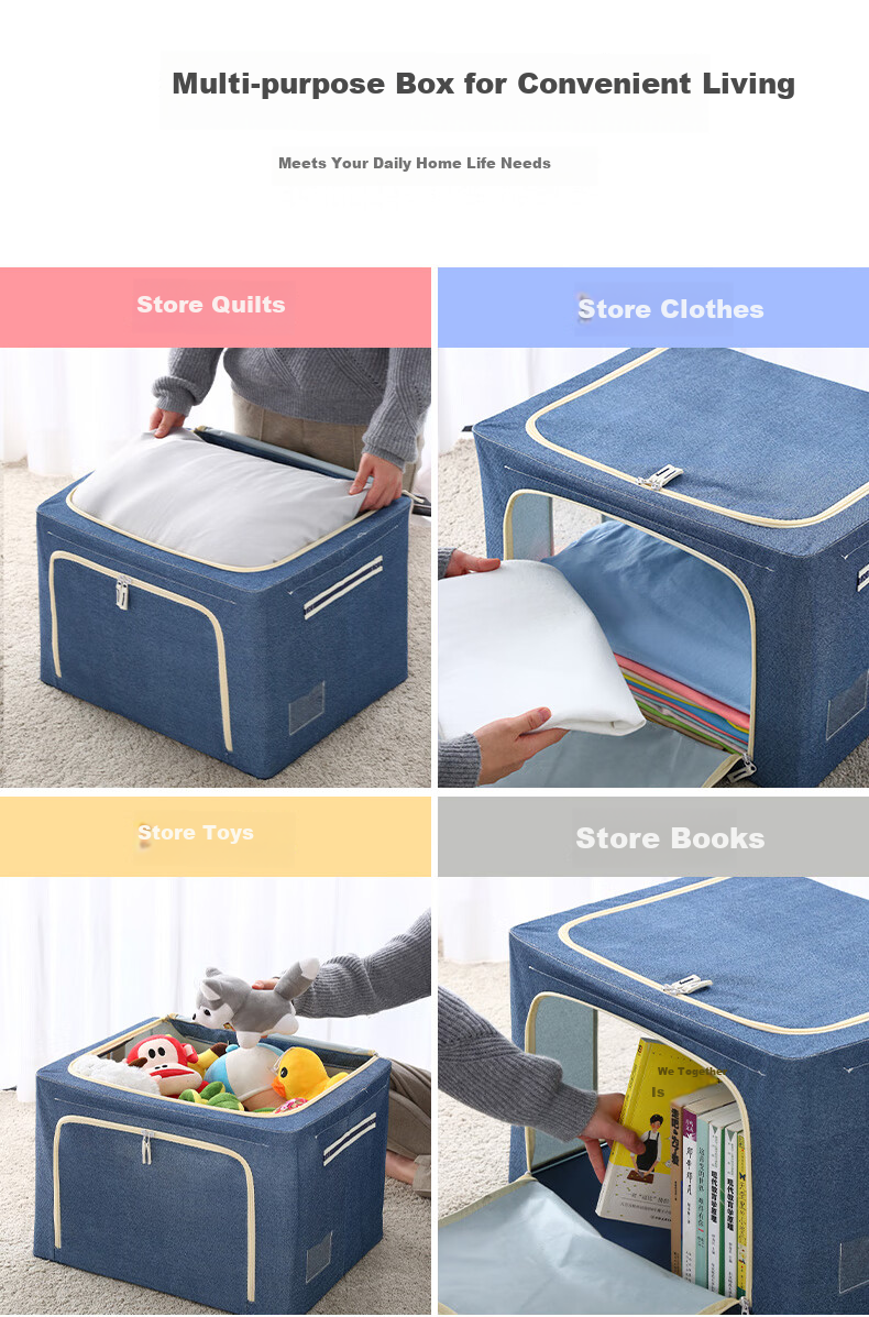 Jiabangshu Large Capacity Foldable Fabric Clothes Storage Box 45L Organizer for Wardrobe and Bedding 4