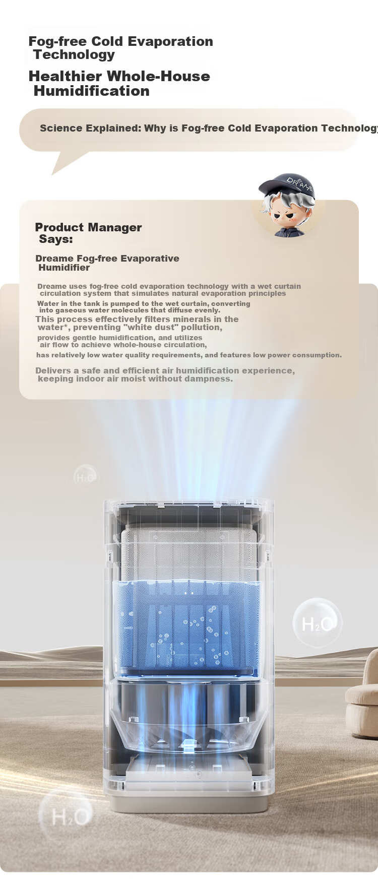 Dreame Air Humidifier Mist-Free Large Capacity Home Bedroom Air Purifier All-in-One Quiet Antibacterial Office Dormitory Evaporative H40 4