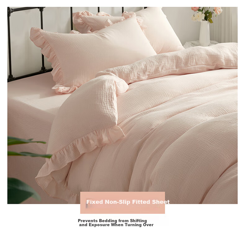 BEYOND Home Textiles Class A Pure Cotton Four-Piece Bedding Set with Double-Layer Gauze Pure Cotton Duvet Cover And Bedsheet for 1.8m Bed, Floral Home Decor 8